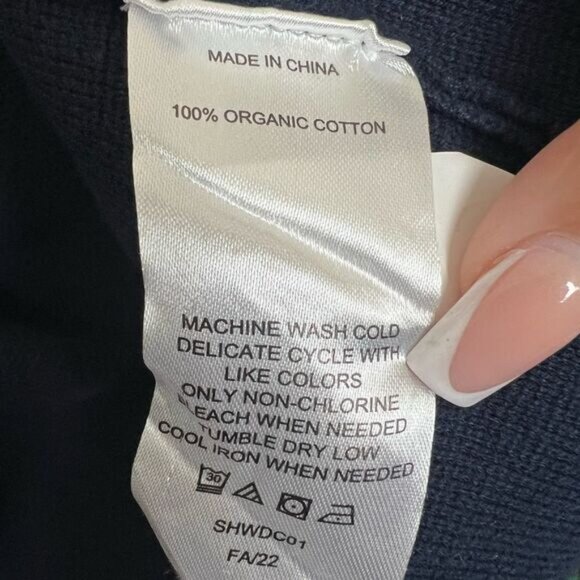 Quince Navy 100% Organic Cotton Knit Open Front Blazer Size Medium - Picture 10 of 11